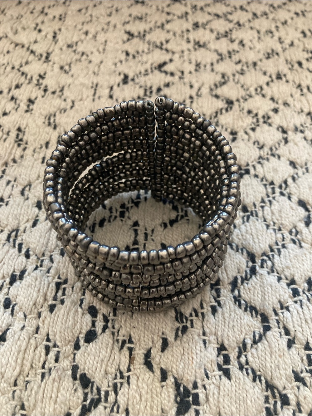 Handmade Metallic Beaded Stretch Bracelet - Gunmetal
